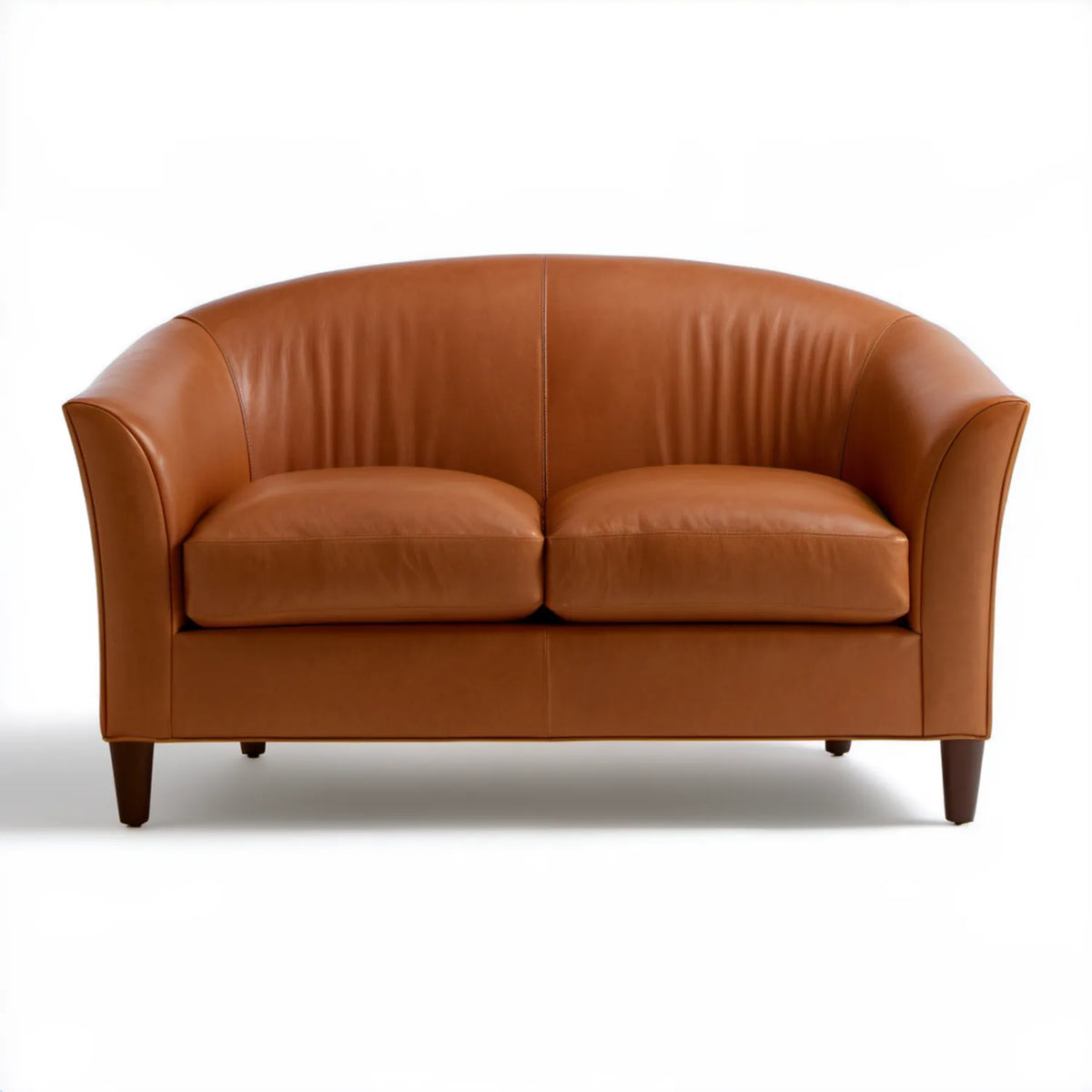 Dwuosobowa sofa półokrągła ze skóry syntetycznej PU, koniakowa, 150 x 85 x 78 cm
