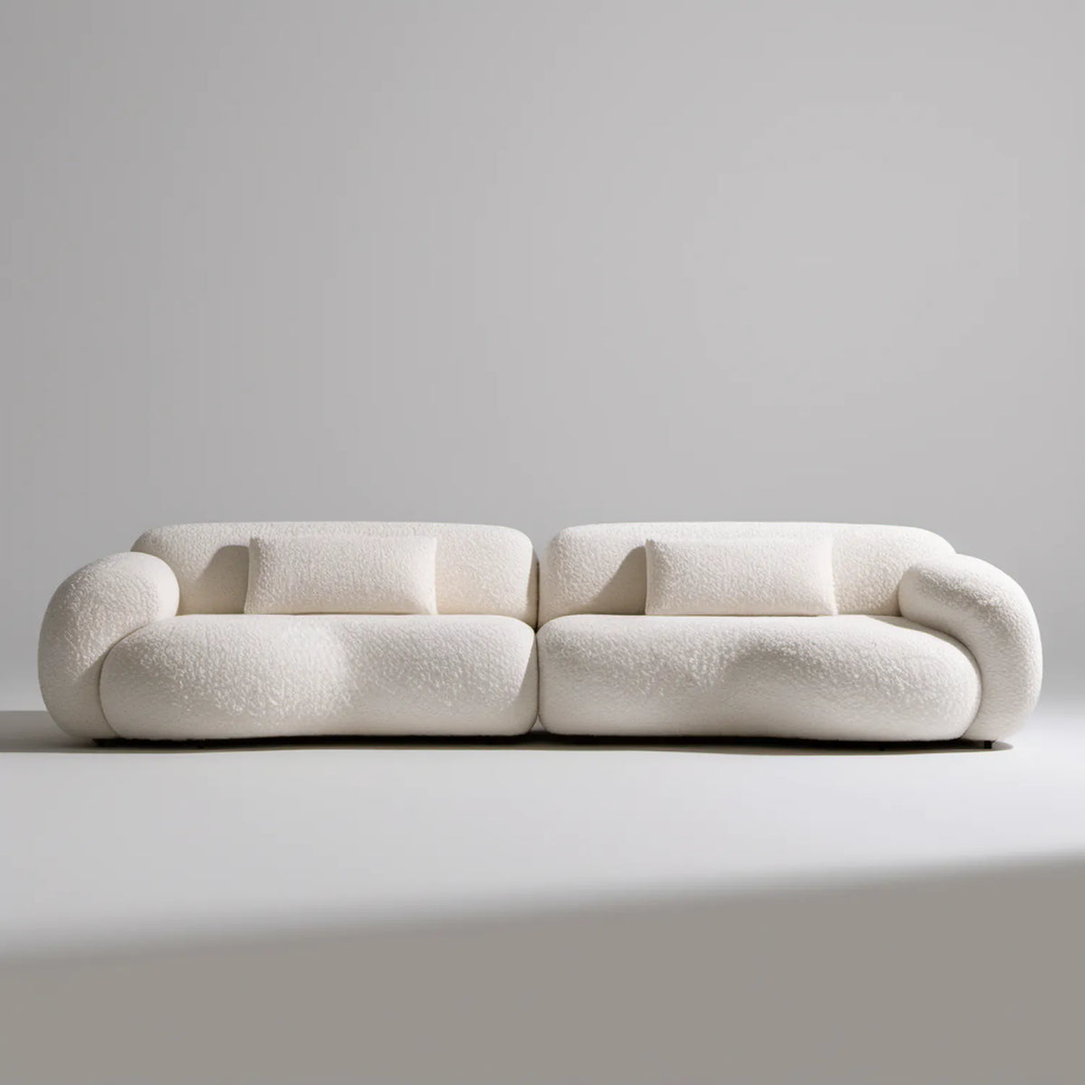 Kremowa sofa modułowa bouclé, 2-częściowa, 300 x 100 x 75 cm