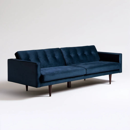 Sofa trzyosobowa z granatowego aksamitu, 220 x 90 x 85 cm