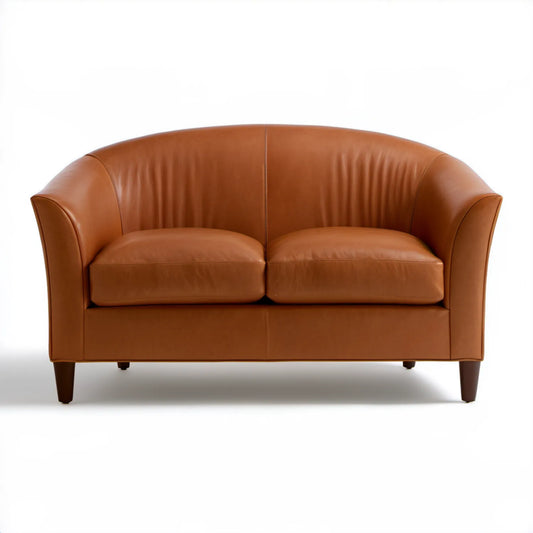 Dwuosobowa sofa półokrągła ze skóry syntetycznej PU, koniakowa, 150 x 85 x 78 cm