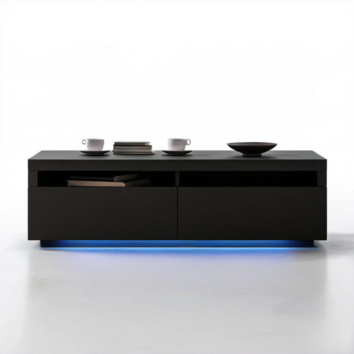 Czarny prostokątny stolik kawowy MDF z oświetleniem LED 140 x 40 x 45 cm