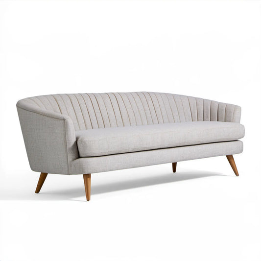 Kremowa sofa 3-osobowa z zaokrąglonym oparciem, 200 x 85 x 82 cm