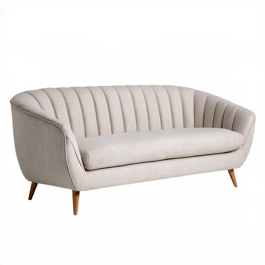Dwuosobowa półokrągła sofa kremowa z brązowymi nogami, 150 x 82 x 78 cm