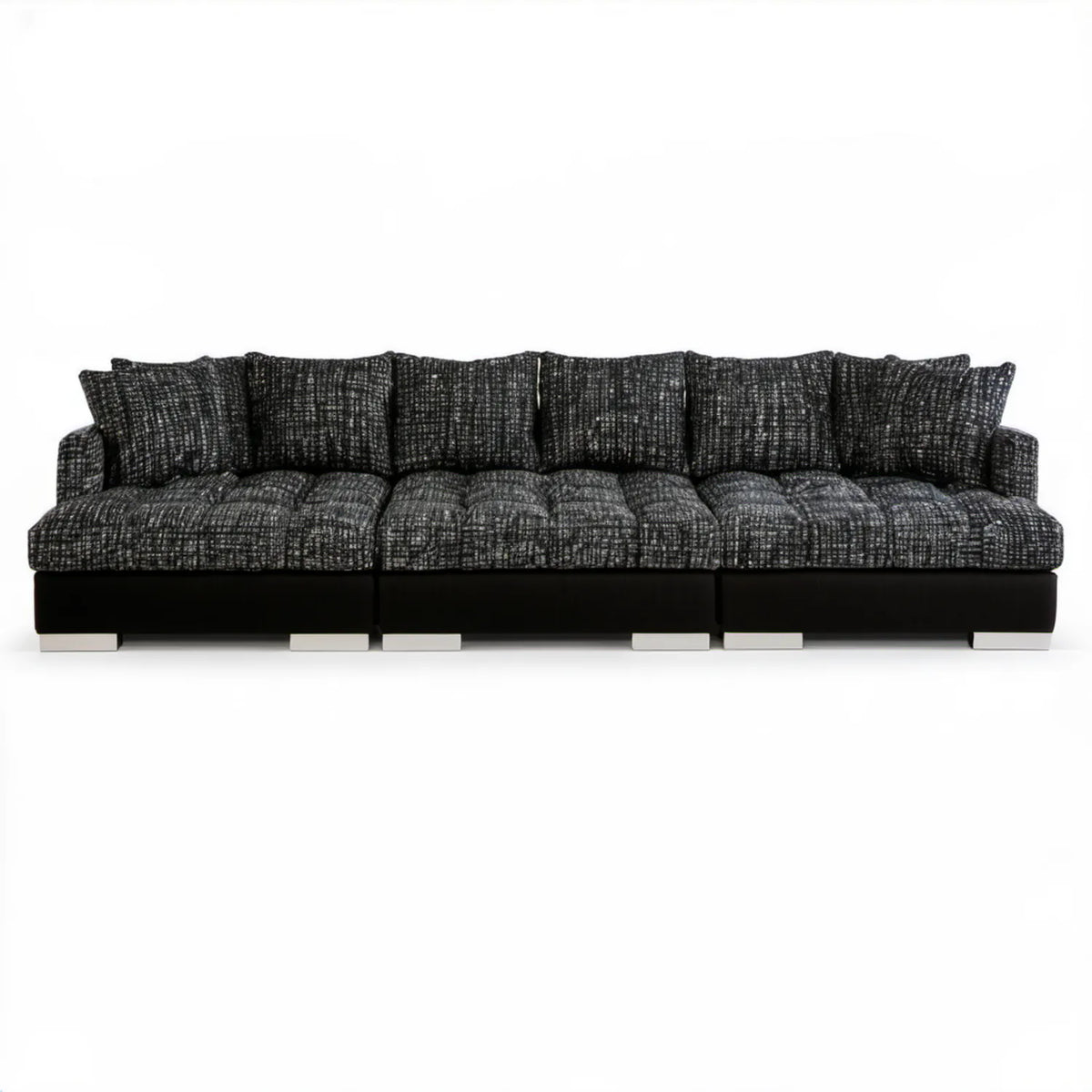 Trzyosobowa sofa modułowa czarno-szara ze srebrnymi stopkami, 300 x 100 x 85 cm