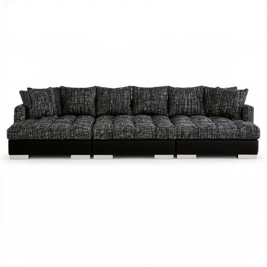 Trzyosobowa sofa modułowa czarno-szara ze srebrnymi stopkami, 300 x 100 x 85 cm