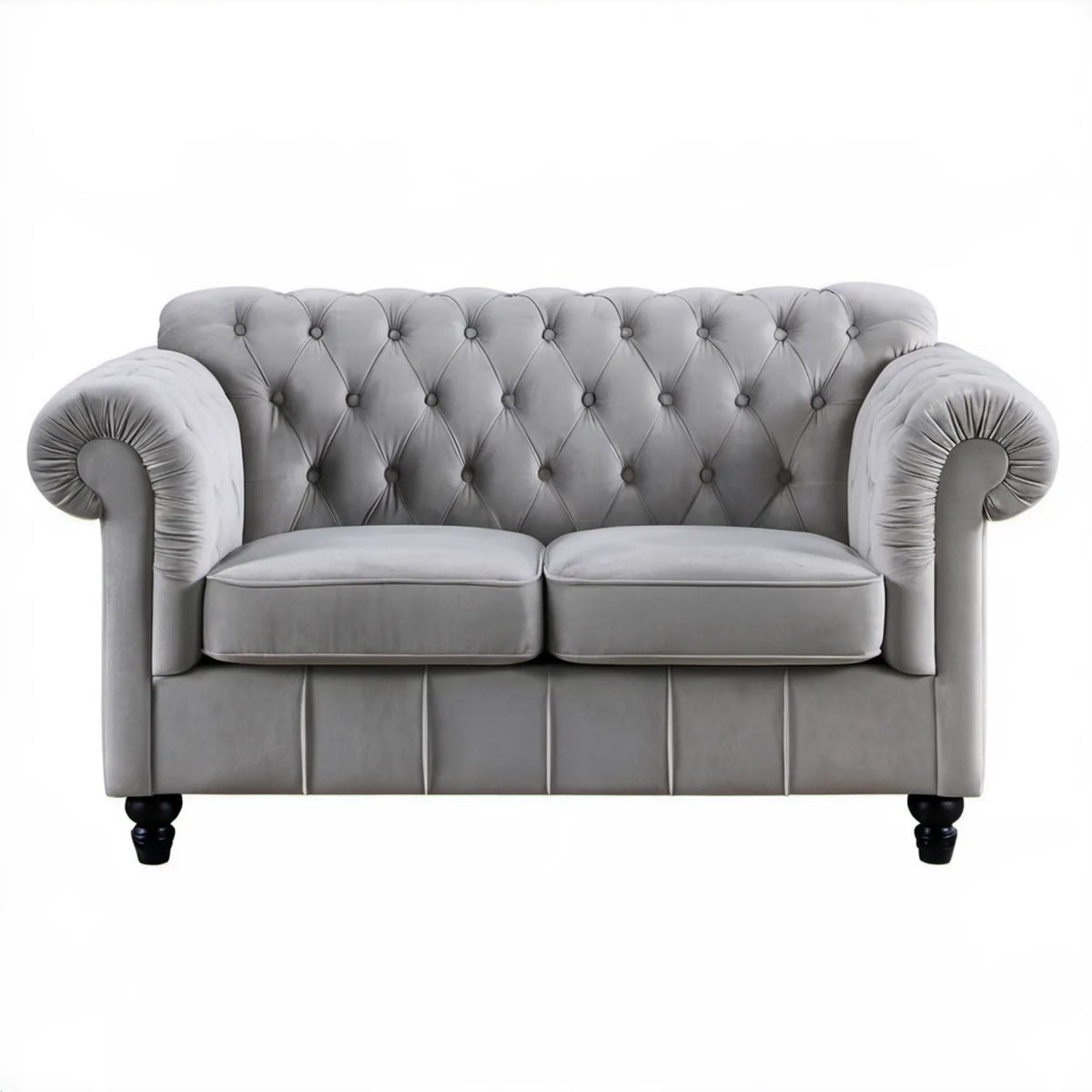 Dwuosobowa sofa Chesterfield z szarego aksamitu 160 x 90 x 75 cm