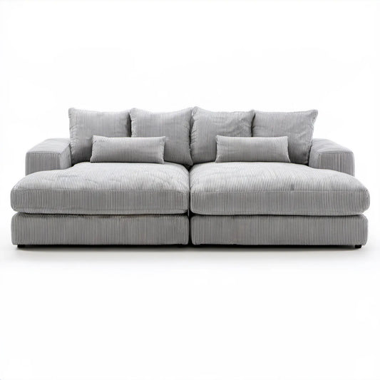Trzyosobowa sofa sztruksowa jasnoszara 240 x 105 x 85 cm