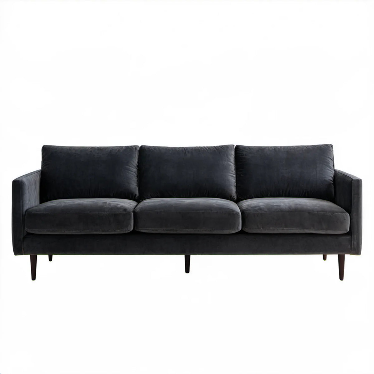 Trzyosobowa sofa z czarnego weluru poliestrowego 220 x 90 x 85 cm