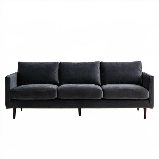 Trzyosobowa sofa z czarnego weluru poliestrowego 220 x 90 x 85 cm