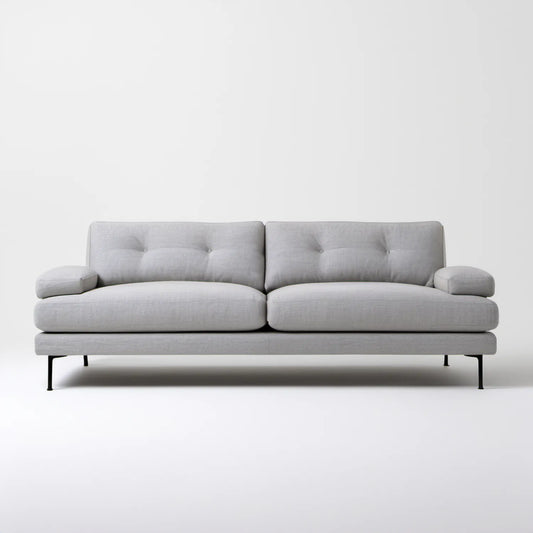 Trzyosobowa sofa jasnoszara z czarnymi nogami 230 x 95 x 84 cm