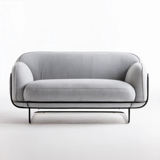 Dwuosobowa zaokrąglona sofa szara z czarną stalową podstawą, 170 x 82 x 76 cm