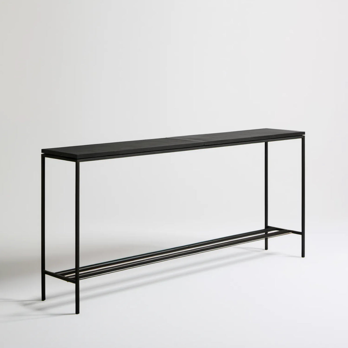 Czarna konsola z blatem MDF i stalową ramą, 120 x 35 x 75 cm