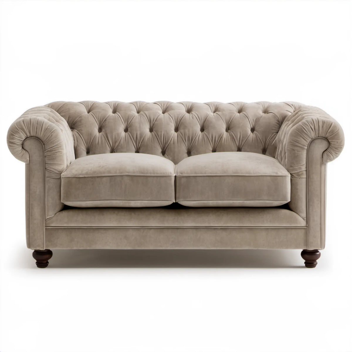Dwuosobowa sofa Chesterfield z aksamitu poliestrowego Taupe, 170 x 90 x 75 cm