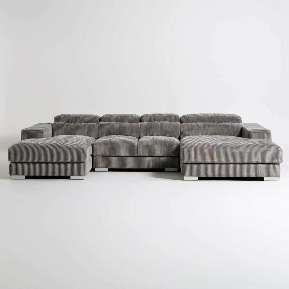 Modułowa sofa w kształcie U z dwoma szezlongami, sztruksowa, szara, 340 x 160 x 85 cm