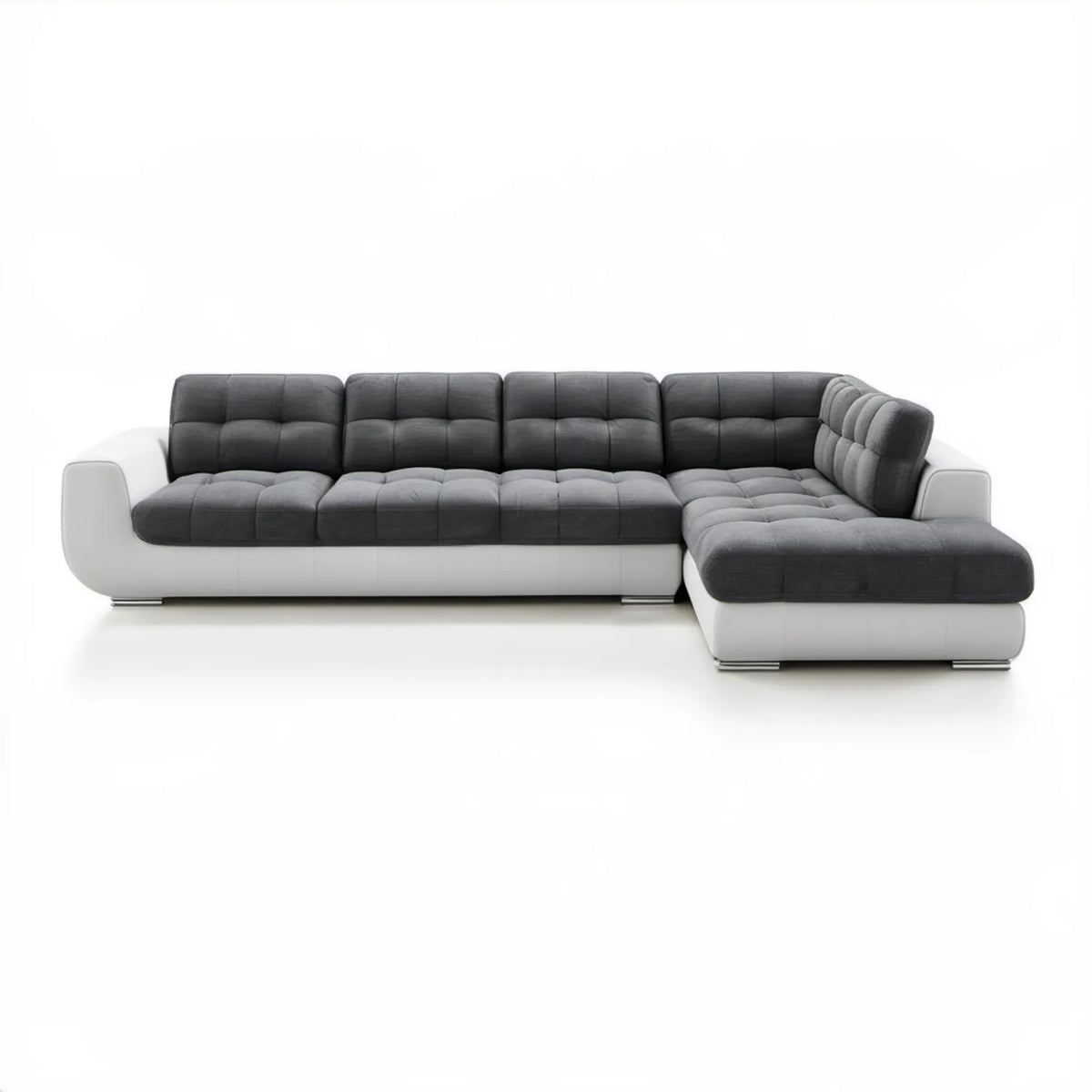 Prawostronna sofa narożna L ciemnoszaro-biała 330 x 220 x 85 cm