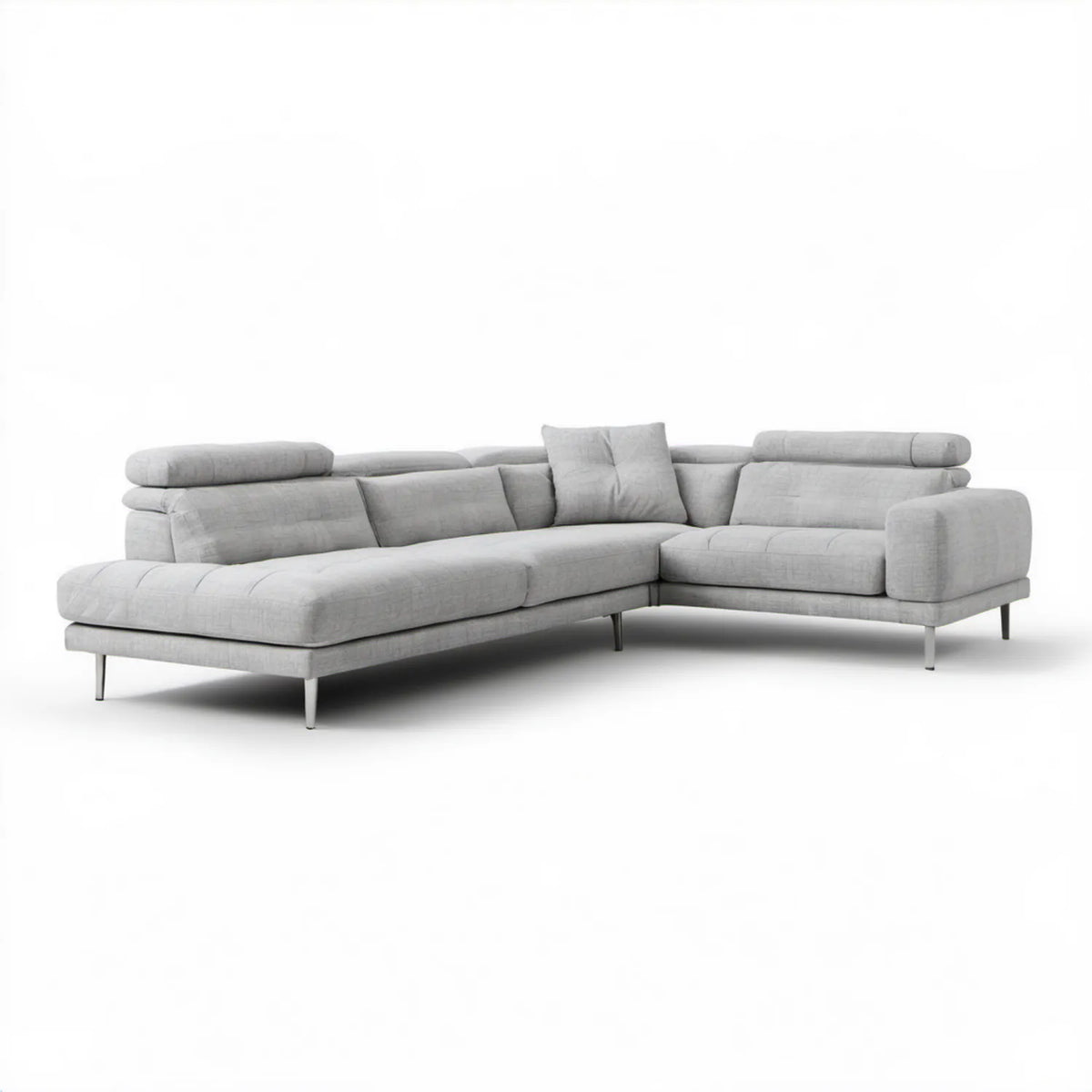 Lewostronna sofa narożna 4-osobowa z szezlongiem, jasnoszara, 300 x 200 x 86 cm