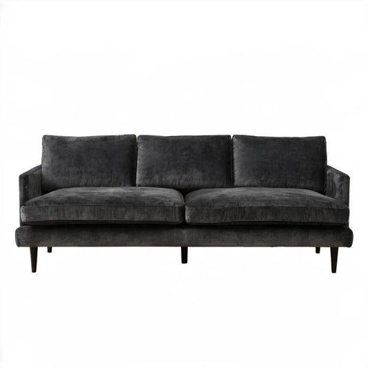 Trzyosobowa sofa z aksamitu poliestrowego, grafitowo-czarna, 220 × 92 × 86 cm