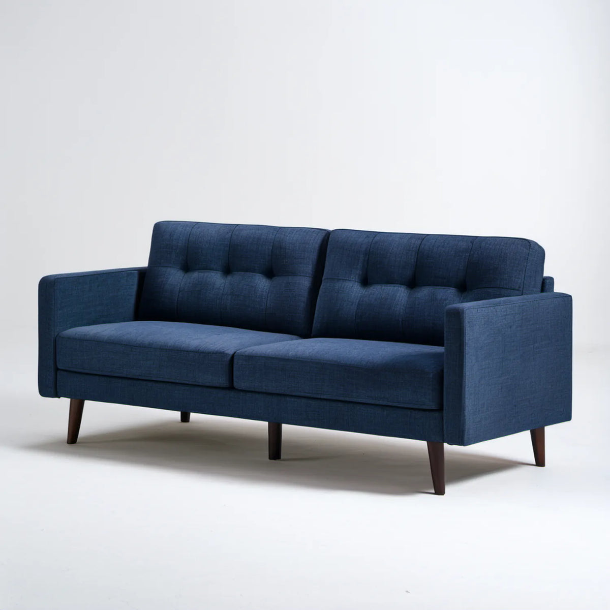 Sofa trzyosobowa granatowa z ciemnobrązowymi nogami, 190 x 85 x 86 cm