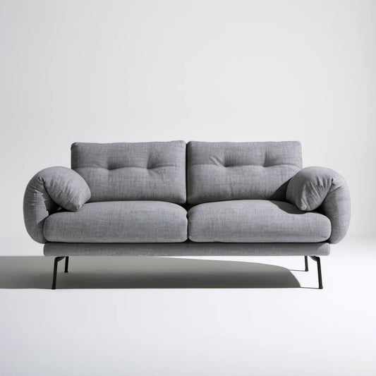 Szara sofa dwuosobowa z tapicerką poliestrową i czarnymi nogami, 200 x 92 x 84 cm
