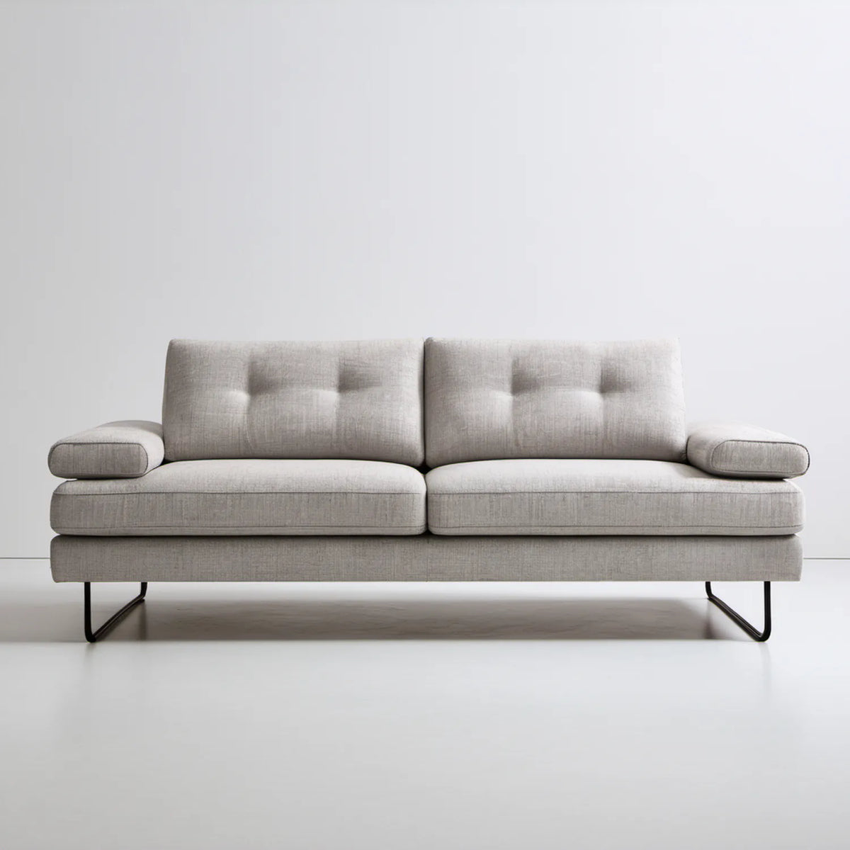 Dwuosobowa sofa tapicerowana jasnoszara z czarnymi nogami 180 x 90 x 85 cm