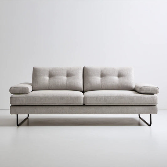 Dwuosobowa sofa tapicerowana jasnoszara z czarnymi nogami 180 x 90 x 85 cm
